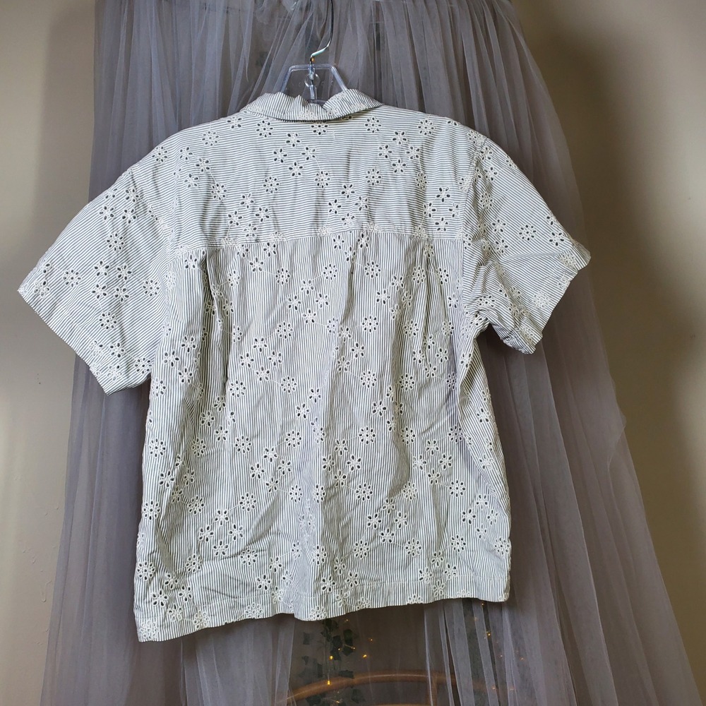 Madewell Bohemian Floral Eyelet Coastal Top Stripe Cottagecore Size M Button Up - Picture 4 of 5